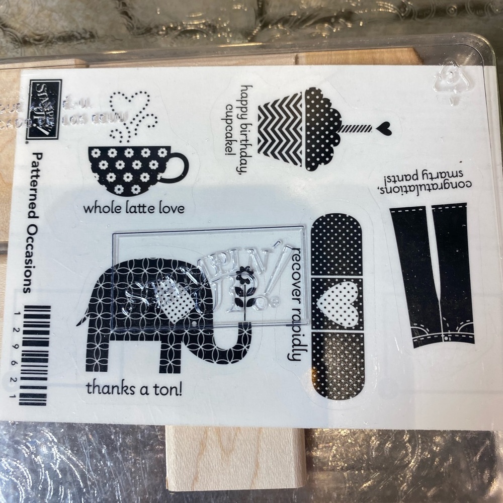 New Retired Stampin UP! Patterned Occasions Wood mount Stamp set of 5